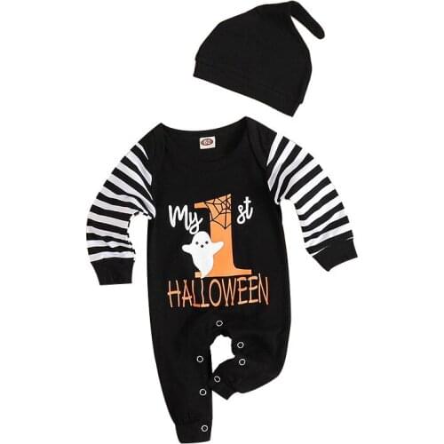 Infant Halloween Long Sleeve Striped One-piece Spring and Autumn Cartoon Print Romper
