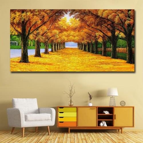 Gold Money Tree Poster Autumn Landscape Canvas Painting Poster and Prints Wall Art Pictures for Living Room Decor Cuadros