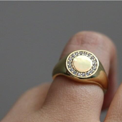 Simple Gold Color Micro Pave CZ Circle Opening Ring Fashion Gothic Zircon Adjustable Wide Round Finger Jewelry Accessories