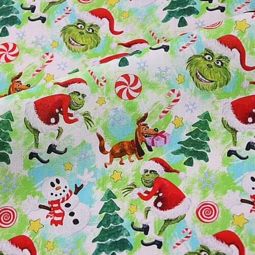 Cartoon Green Monster Stolen Christmas 100% Cotton Fabric for Kids Clothes Home Textile Sewing Quilting DIY Needlework Material