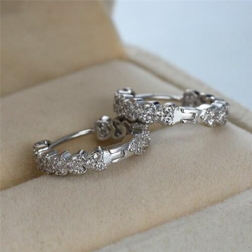 Simple Female White Crystal Stone Earrings Rose Gold Silver Color Hoop Earrings Trendy Round Small Wedding Earrings For Women