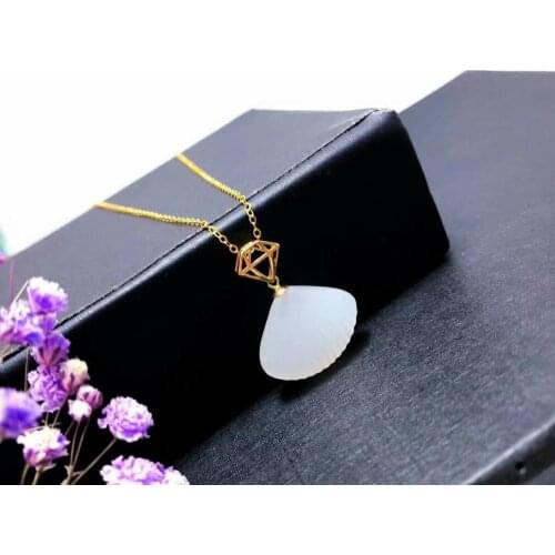 SHILOVEM 18k yellow gold Natural white Jasper pendants Christmas Gift fine Jewelry plant new wedding no necklace yzz1518094hby
