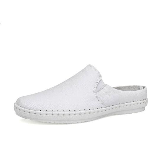 Summer Men Shoes Casual Brand Mens Penny Loafers Genuine Leather Half Slipper Breathable Slipon Lazy Shoes Men Moccasins