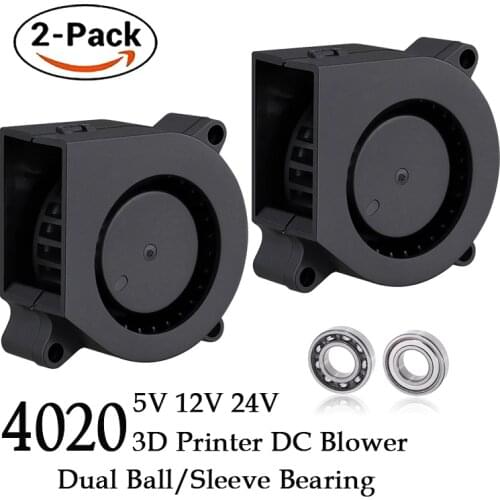 2PCS Gdstime 3D Printer Fan 40mm 4020 Turbo Blower 24V 12V 5V Ball Bearing Cooling Fan 40mm x 40mm x 20mm for 3D Printer Parts