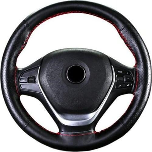 Top Genuine Leather Steering Wheel Cover Breathable Design/Auto Steering-Wheel Braid Case fit car suv diameter 38cm