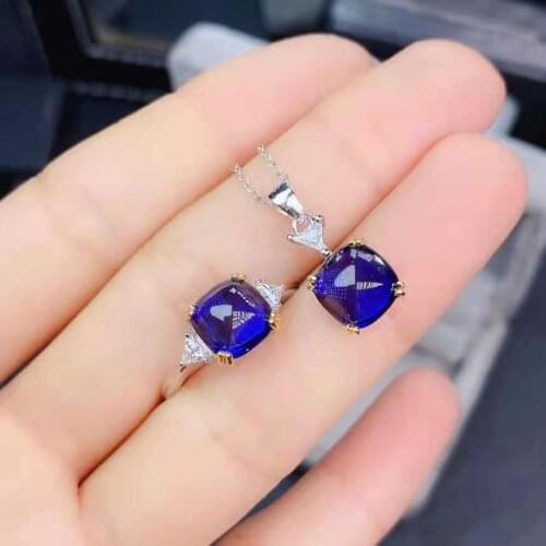 High quality Sugar Tower Sapphire S925 Ring Pendant Necklace Set Charming Fine Fashion Jewelry for Women MeibaPJFS