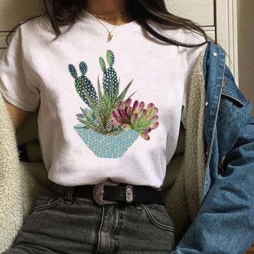 Women Lady Tees Print Graphic Floral Cactus Plant Fashion 90s Clothes Short Sleeve Tops Clothing Female T Shirt Womens T-Shirt