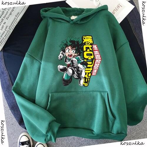 Boku No Hero- My Hero Academia Hoodied Anime Hoodies Harajuku Womens Sweatshirts Cartoon Hoodie Female Green Hoody