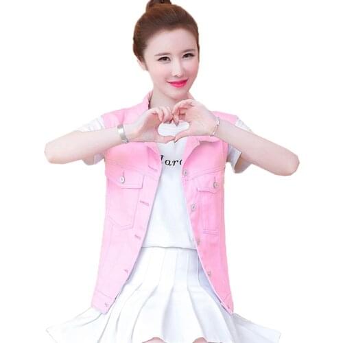 Women Denim Vest Ladies Thin Spring Summer Denim Short Jacket 2021 New Campus Style Pink Purple Fluorescent Yellow Waistcoat