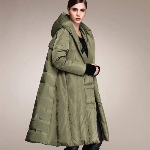 Winter Plus Size 90% Duck Down Coat Fashion Oversized Hooded Cloak Style Long Down Jacket Female Loose Thicker Warm Coat Wj1307