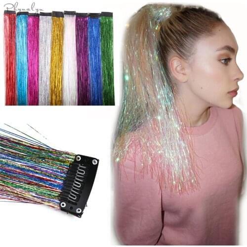 Glitter Hair Extensions Sparkle Hair Tinsel with Clip Highlights False Hair Strands 1pc Clip In Bling Hair