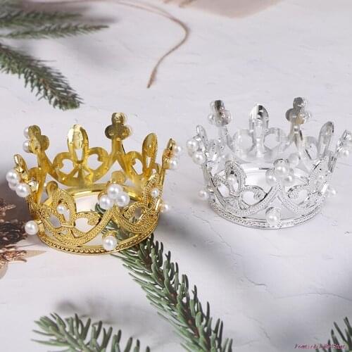 1pcs Cake Decorating Supplies Metal Small Tiaras Crystal Pearl Crown Cake Toppers Wedding Birthday Cake Decoration Ornaments