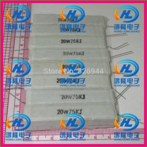 10pcs/lot) 20W 75K ohm +/-5% Horizontal cement resistor / 20W 75KJ ohm 5% Cement resistance / 20W 75KRJ Ceramic resistor