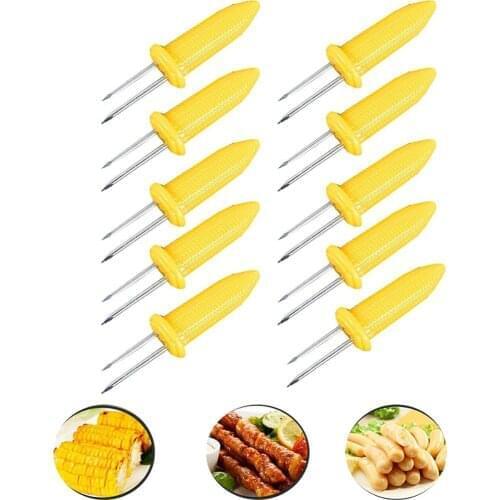 10pcs Corn on The Cob Holders Skewers BBQ Twin Prong Sweetcorn Holder Fork Kitchen Tool Party BBQ Forks