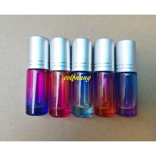 1000pcs/lot 20x63mm Thick 5ML Gradient Color Glass Roll On Essential Oil Perfume Bottle Empty Steel Roller Ball Bottles C2202