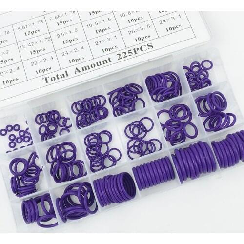 225Pcs 18 Sizes Air Conditioning O Rings Rubber Air Conditioning Refrigerant Ring Sets Car Repair Tools