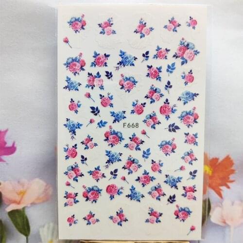 3D Nail Sticker Spring Fall Pink Blue Peony Flower Nail Glue Stickers Leaf Pattern Stickers for Manicure Nail Art Decoration