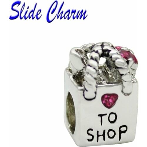 5mm straight hole fashion jewelry DIY charm European and American style female shopping bags bead Fit Pandora Bracelet Necklace