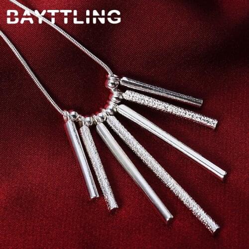 BAYTTLING New 925 Sterling Silver 18 Inch Matte 7 Bead Pendant Necklace For Woman Glamour Party Gift Engagement Jewelry