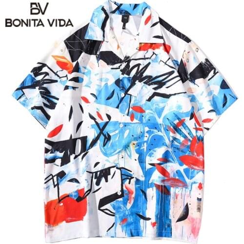 Bonita Vida Graffit Polo Shirt Men Summer Light Weight Thin Material Mens Hawaiian Shirt Male Top