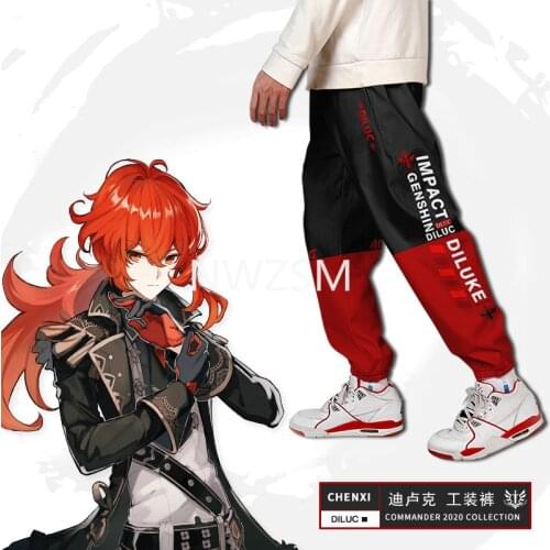 Genshin Impact anime peripheral trousers male quadratic element Beam foot trousers Diluc Ragnvindr COS overalls plus fleece tide