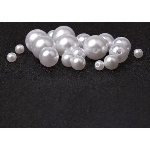 10-400pcs/lot 3-20mm Acrylic Round White Straight Holes ABS Imitation Pearl Beads For DIY Bracelet Jewelry Making Supplies