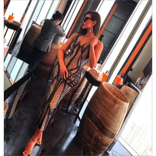 BE HYGGE Midi Women Dress 2021 Summer Autumn Vestidos New V Neck Sleeveless Party Dress Bodycon Sequin Floral Sexy Dresses