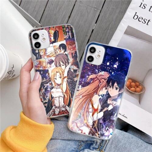 Sword Art Online Kirito And Asuna phone Case For iPhone 11 12 Pro XS MAX XR X 7 8 6Plus SE 2021 Soft Silicone Phone Cover