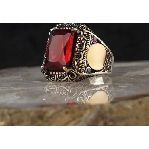 Zircon Traditional Turkish Engraved 925 Sterling Silver Handmade Signet Rings Jewelry Gift From Turkey for Women Men