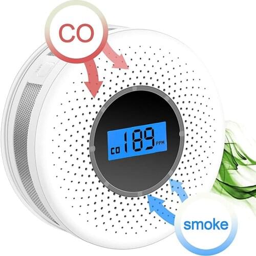 Home Security Carbon Monoxide Detector Composite 2 in 1 CO Smoke LCD Fire Alarm Smoke Combo Monitor Gas Leakage Sound Warning