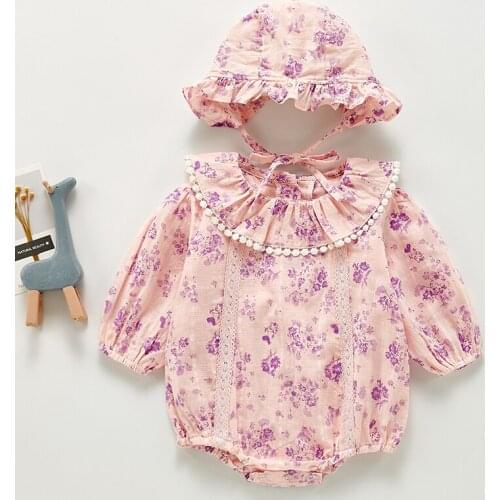 Toddler Baby Girl Cotton Long Sleeve Printing Romper+Hat Spring Autumn Baby Girls Clothes Newborn Baby Girls Jumpsuit