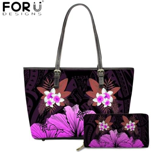 FORUDESIGNS Luxury Design Women Shoulder Bag And Purse Set Hawaii Hibiscus Flower Printing Lady Party Brand Totes Bag Sac A Main