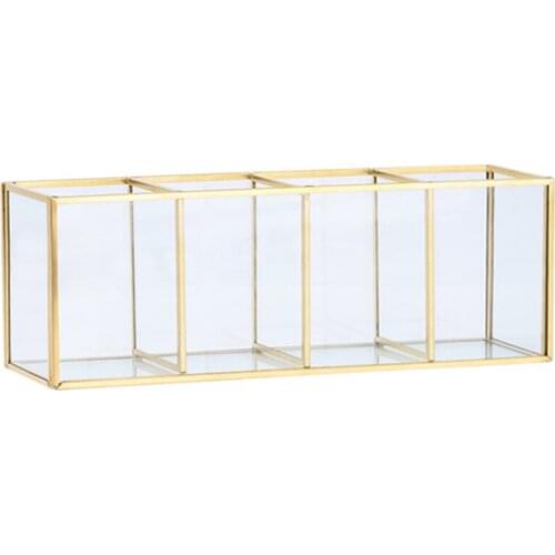 Quality Nordic Gold Grid Glass Flip Storage Tank Box Luxury Modern Cosmetics Storage Box Container Micro-Landscape Flower Room