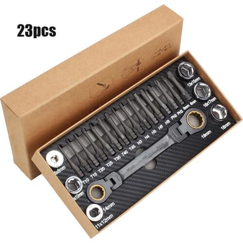 Multifunctional Ratcheting Socket Wrench Set Box End Wrench Metric With Adapter Socket Screwdriver Wrench Kit Garden Tool