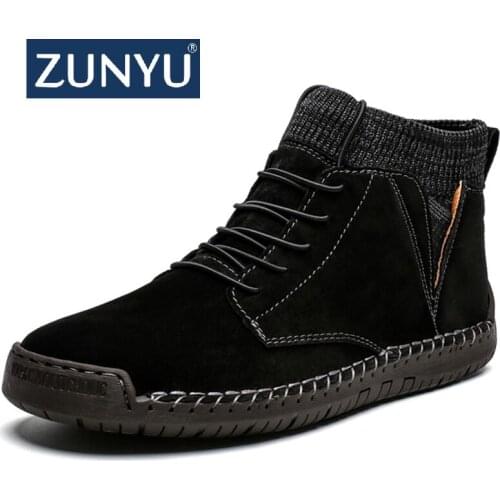 ZUNYU Winter Warm Men Snow Boots High Quality Cow Suede Man Ankle Boots Fur Men Shoes Plush Autumn Basic Drive Boots Big Size 48