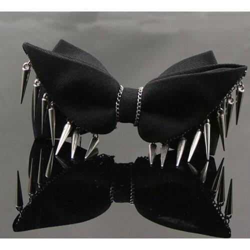 2021 New Mens Fashion Punk Rivet Bow Tie Fashion Black Mens Special Metal Nail Rivet Bow Tie Punk Bowtie With Gift Box