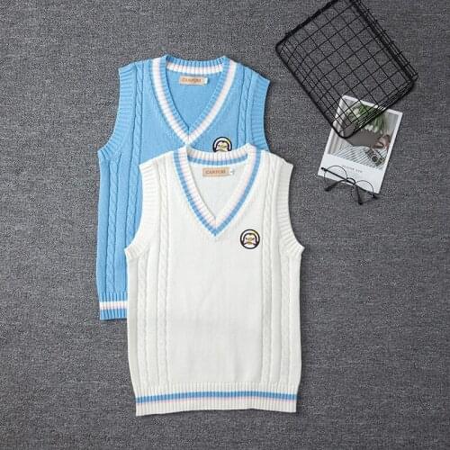 New Penguin Baby Embroidered College Style Japanese Cartoon Cute JK Uniform Stripes Knitted Vest JK japanese school uniform