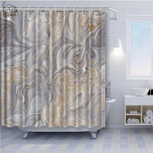 NYAA Golden Geometry Rhombus Nordic Marble Texture Shower Curtain with Hooks Bathroom Polyester Waterproof Fabric For Bathtub
