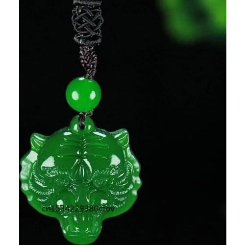 Natural Green Jade Tiger Head Pendant Necklace Chinese Hand-carved Charm Jadeite Jewelry Fashion Amulet Gifts for Women Men