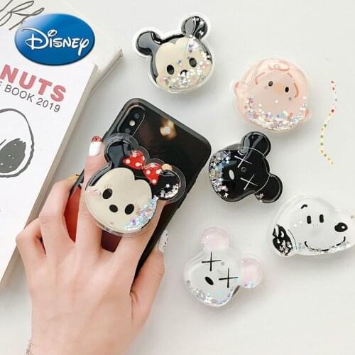 Disney Cute Cartoon Mickey Minnie Mobile Phone Buckle Airbag Bracket Quicksand Vibrato Retractable Lazy Desktop Ring Buckl