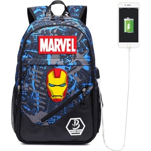 MARVEL USB Charging backpack teenager Luminous bookbag Large capacity waterproof backpack Outdoor travel printing school bag