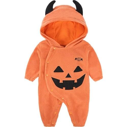 Happy Halloween Outfits Newborn Infant Kids Baby Girl Boy Long Sleeve Hoodied Romper Cotton Kid Unisex Pumpkin Print Rompers