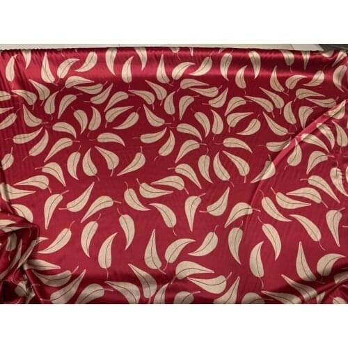 Leaves Silk Fabric Red Stretch Satin Mulberry Silk Cheongsam Dress Silk Scarf Shirt Fabric