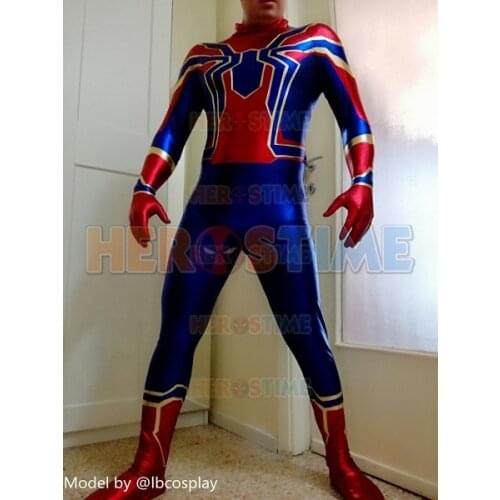 Blue & Red Shiny Metallic Iron Suit Superhero Cosplay Costume Halloween Zentai Bodysuit