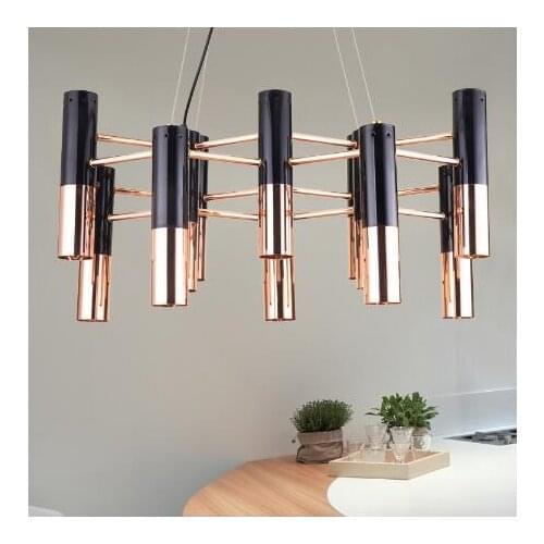 Nordic postmodern designer metal pipe chandelier cafe dining room bar counter villa retro industrial chandelier