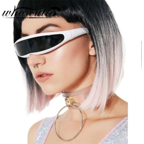 WHO CUTIE 2019 Windproof Visor Sunglasses Men Women One Piece Sunny Flat Top Goggles Oversized Shield Robot Sun Glasses Male 837