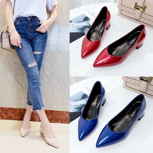Women Pointed Toe High Heels Patent Leather Pumps Pointed Toe Dress Shoes Ol Office Lady Shoes Square Heeled Pumps