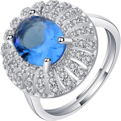 UFOORO Fashion Bohemia Wedding Ring Charming Wreath Shape Halo Blue Crystal Zircon Finger Ring Exquisite Engagment Jewelry