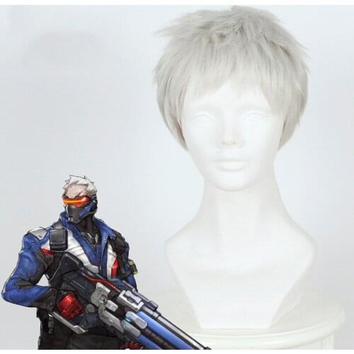 Blizzard game overwatch soldier 76 silver grey ultra short cosplay anime wig