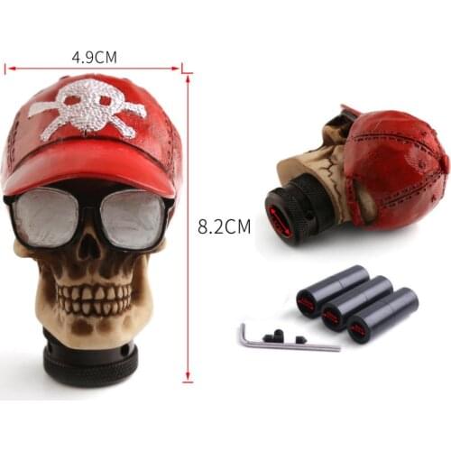 Universal Car Manual Gear Shift Lever Head Skull Baseball Cap Shifter Red